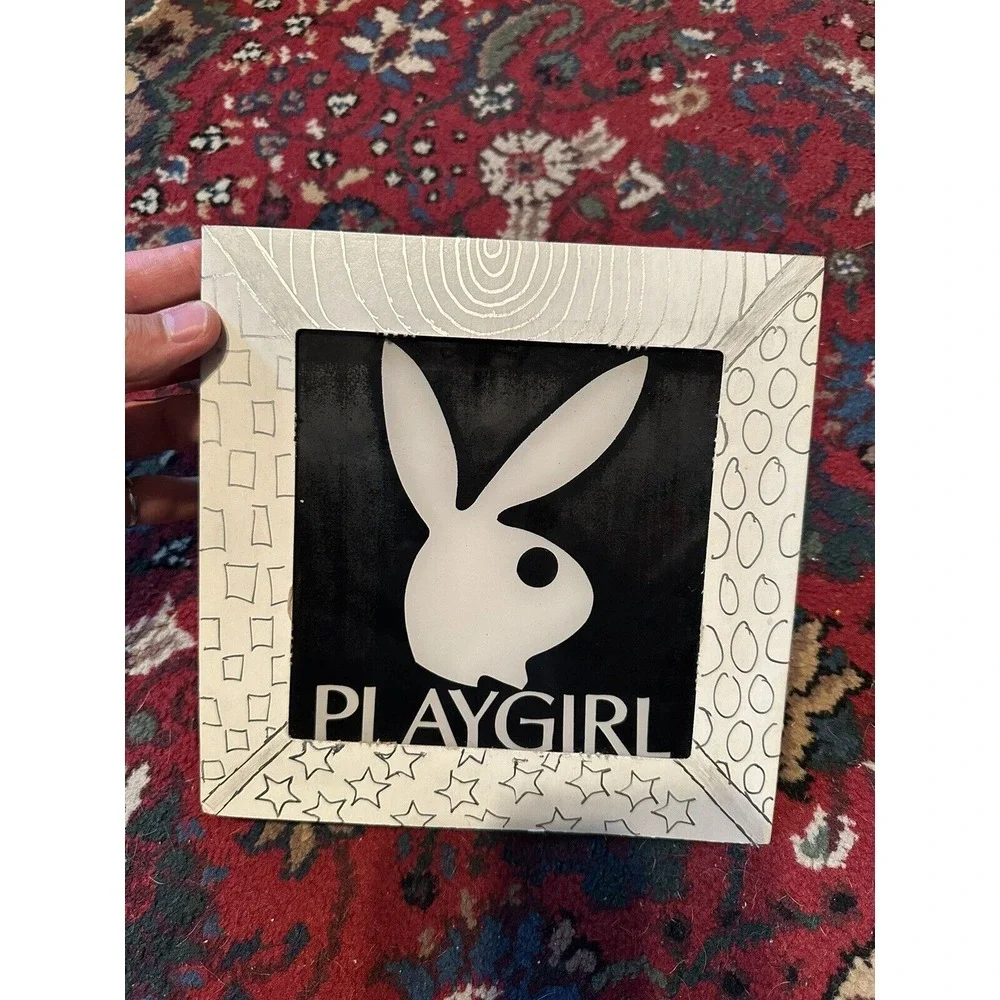 RARE Vintage Playgirl Carnival Glass Prize Mirror PLAYBOY BUNNY 8